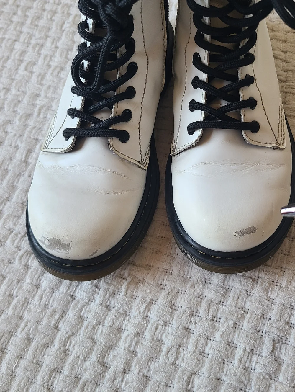 Dr. Marten White Leather Lace-Up Boots with Black Trim Size 2